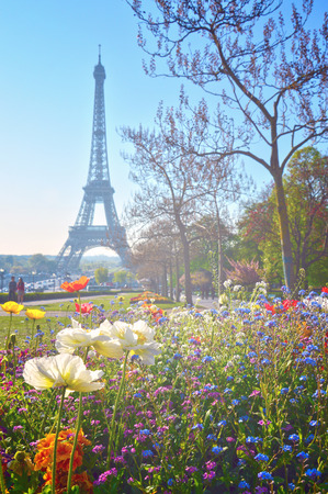 Trocadero Park with the Eiffel Tower in the background in vintage postcard styleの写真素材