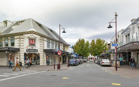 Queenstown, New Zealand - March 2016: Street scenes and business district of Queenstown, south island of New Zealandのeditorial素材
