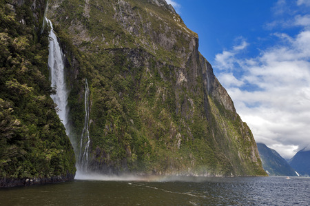 Stirling Falls , Milford Sound, Fiordland, South Island of New Zealandの写真素材