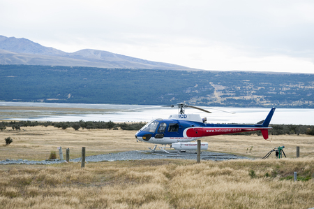 Mount Cook, New Zealand - February 2016:  The Helicopter Line Company, Mount Cook, New Zealand offers breathtaking scenic helicopter flights with snow landings in and around Aoraki Mount Cook and Mount Cook National Park.のeditorial素材