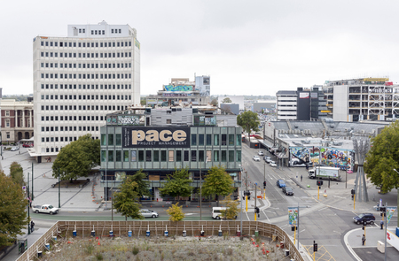 Christchurch, New Zealand - February 2016: Business district of Christchurch, being rebuilt after earthquake in 2011のeditorial素材