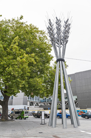 Christchurch, New Zealand - February 2016: Corner of High Street and Colombo Street in Christchurch Centralのeditorial素材