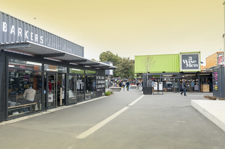 Christchurch, New Zealand - February 2016: Restart or Re:START Mall, an outdoor retail space...