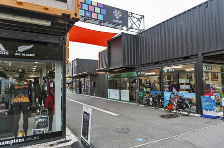Christchurch, New Zealand - February 2016: Restart or Re:START Mall, an outdoor retail space consisting of shops and stores in shipping containersのeditorial素材