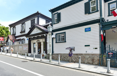 Kobe, Japan - April 2016: Classic building of the French House now opened for public as museum at historic foreign residential area in Kitano district, Kobe, Japanのeditorial素材