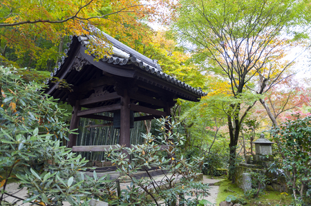 Kyoto, Japan - November 2016: The shoro, shuro or kanetsuki-do, Japanese bell tower or pavilion housing the Buddhist temple's bonsho at Enkoji Temple in Kyoto, Japan, during autumnのeditorial素材