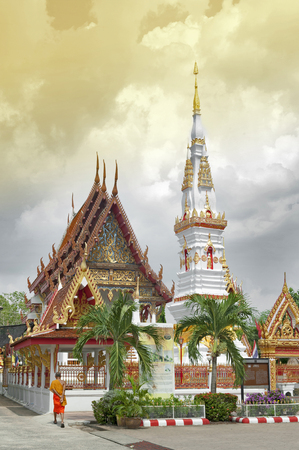 Yasothon, Thailand - May 2017: Phra That Anon, an old Thai chedi (stupa or pagoda) containing relic of Ananda (a favoured disciple of the Buddha) located at Wat Mahathat Temple in downtown Yasothon, northeastern (Isan) province of Thailandのeditorial素材