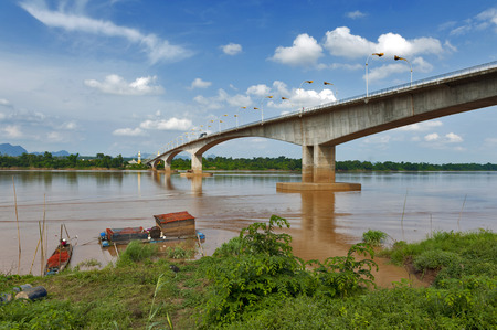 The Third ThaiLao Friendship Bridge over the Mekong River connecting Nakhon Phanom Province in Thailand with Thakhek, Khammouane Province in Lao PDR.の写真素材