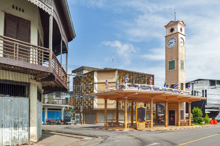 Nakhon Phanom, Thailand - May 2017: Vietnamese Memorial Clock Tower, historical landmark of Nakhon Phanom Province built by Vietnamese people in 1960のeditorial素材
