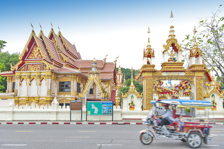 Wat Okat Si Bua Ban, old sacred temple houses two revered Buddha images, Phra Tio and Phra Thiam in the city of Nakhon Phanom Province, Thailandのeditorial素材