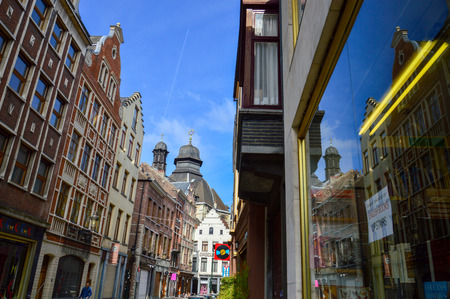 Brussels, Belgium - April 2015: Preserved old European-style residential and commercial buildings on streets of Brussels City, Belgiumのeditorial素材