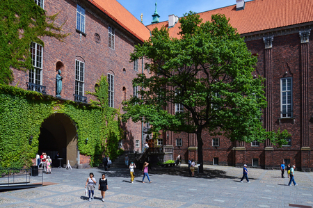 Stockholm, Sweden - July 2014: Courtyard in Stockholm City Hall, Swedenâs famous building most visited by tourists that houses the Municipal Council and being the venue of the Nobel Prize banquet held every yearのeditorial素材