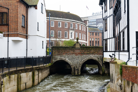 Kingston upon Thames, United Kingdom - April 2018:  Clattern Bridge over the Hogsmill, a tributary of the River Thames, in the city of Kingston upon Thames, Englandのeditorial素材