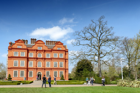 London, UK - April 2018: Old classic building of the Dutch House, one of the few surviving parts of the Kew Palace complex, located in Kew Gardens on the banks of the Thames up river from Londonのeditorial素材