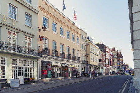 Windsor, UK - April 2018: Restaurant, bar, and souvenir shop on River Street in downtown Windsor, Berkshire, Englandのeditorial素材