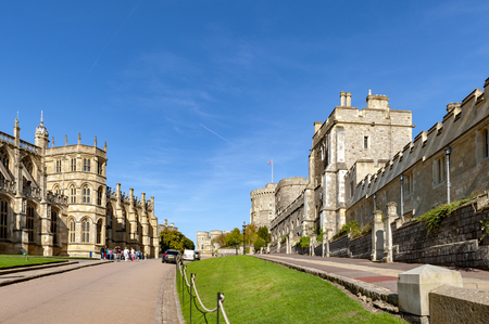 Windsor, UK - April 2018: St George Chapel built in high-medieval Gothic architectural style, at Windsor Castle, royal residence at Windsor in county of Berkshire, England, UKのeditorial素材