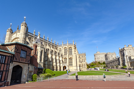 Windsor, UK - April 2018: St George Chapel built in high-medieval Gothic architectural style, at Windsor Castle, royal residence at Windsor in county of Berkshire, England, UKのeditorial素材