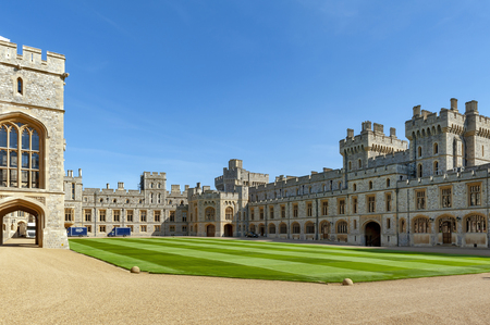 Windsor, UK - April 2018: Group of buildings including Private Apartment, State Apartment, and South Wing at The Upper Ward and The Quadrangle of Windsor Castle, a royal residence at Windsor in county of Berkshire, England, UKのeditorial素材