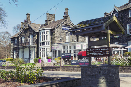 South Lakeland, UK - April 2018: Historic buildings at Ambleside, a small lakeside town situated at the head of Windermere Lake within the Lake District National Park in Englandのeditorial素材