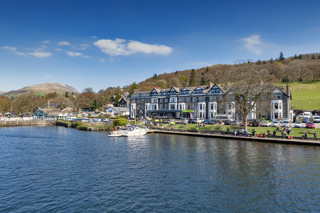 South Lakeland, UK - April 2018: Ambleside, a small lakeside town situated at the head of Windermere Lake within the Lake District National Park in Englandのeditorial素材