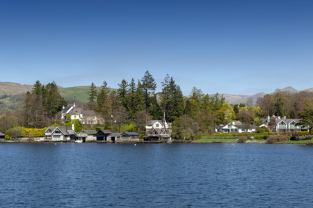 Beautiful lakeside village situated on the bank of Lake Windermere in the scenic Lake District National Park, South Lakeland, North West England, UKのeditorial素材