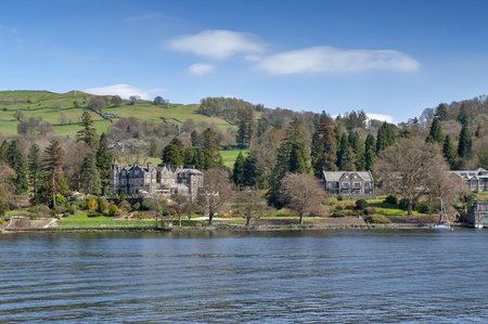Beautiful lakeside village situated on the bank of Lake Windermere in the scenic Lake District National Park, South Lakeland, North West England, UKのeditorial素材
