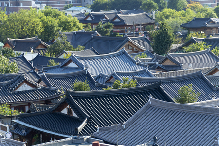 Jeonju, South Korea - September 2018: View of Jeonju Hanok Village, popular tourist attraction with Korean traditional houses designated as an International Slow City in 2010のeditorial素材