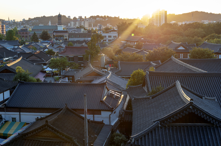Jeonju, South Korea - September 2018: View of Jeonju Hanok Village, popular tourist attraction with Korean traditional houses designated as an International Slow City in 2010のeditorial素材