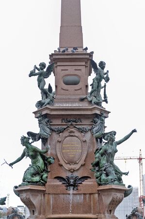 Leipzig, Germany - October 2018: The Mende Fountain (Mendebrunnen), ornamental fountain located near the Gewandhaus (Concert Hall) and Leipzig University at Augustusplatz in city center of Leipzig, Germanyのeditorial素材
