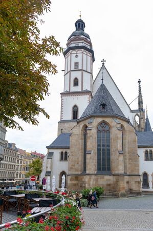Leipzig, Germany - October 2018: Exterior of St Thomas Church (Thomaskirche), a Lutheran church in Leipzig, Germanyのeditorial素材