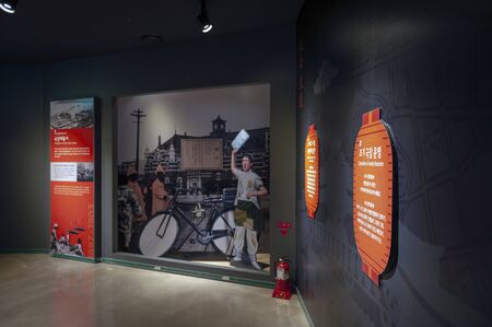 Busan, South Korea - April 2019: Korean cinematic history and evolution exhibiting at Busan Museum of Movies, famous art and culture venue in Busan city, South Koreaのeditorial素材