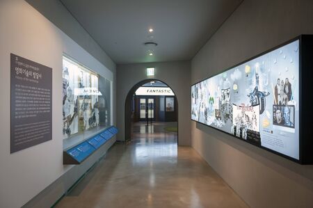 Busan, South Korea - April 2019: Korean cinematic history and evolution exhibiting at Busan Museum of Movies, famous art and culture venue in Busan city, South Koreaのeditorial素材