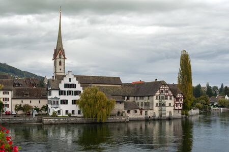 Stein Am Rhein, Switzerland - October 2019: Historic buildings of St. George's Abbey, a Benedictine monastery and museum located on the River Rhine in Stein am Rhein, Switzerlandのeditorial素材