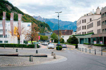 Vaduz, Liechtenstein - October 2019: Urban street views in downtown Vaduz, the capital city of...