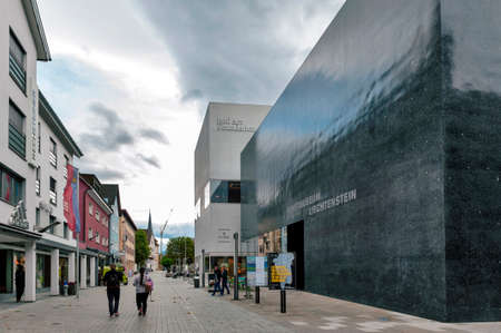 Vaduz, Liechtenstein - October 2019: Building exterior of The Kunstmuseum Liechtenstein (Liechtenstein Museum of Fine Arts), the state museum of modern and contemporary art located in downtown Vaduz, Liechtensteinのeditorial素材