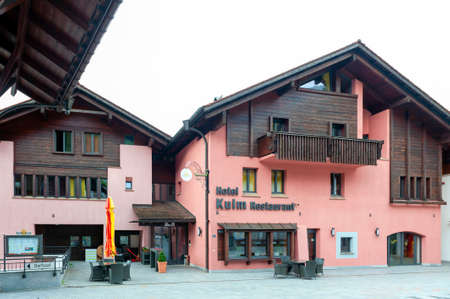 Triesenberg, Liechtenstein - October 2019: Building exterior of Kulm Hotel and Restaurant located on a hillside in the town center of Triesenberg municipality in Liechtensteinのeditorial素材