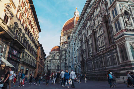Florence, Italy - October 2019: Florence Cathedral of Saint Mary of the Flower (Santa Maria del Fiore), a beautiful roman catholic church and tourist landmark located in old town Florence, Italyのeditorial素材