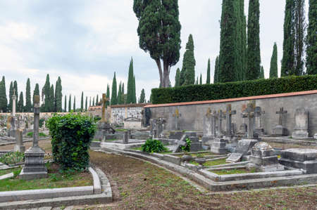 Florence, Italy - October 2019: The Evangelical Cemetery at Laurels (Cimitero Evangelico agli Allori) located in Florence, Italy, between 'Due Strade' and Galluzzoのeditorial素材