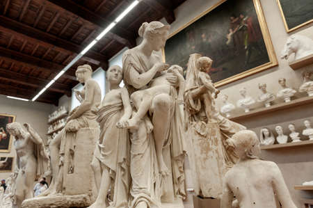 Florence, Italy - October 2019: Plaster casts by Lorenzo Bartolini exhibited at the Gipsoteca Bartolini in the Galleria dell'Accademia di Firenze (Gallery of the Academy of Florence), Florence, Italyのeditorial素材