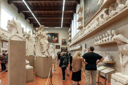 Florence, Italy - October 2019: Plaster casts by Lorenzo Bartolini exhibited at the Gipsoteca Bartolini in the Galleria dell'Accademia di Firenze (Gallery of the Academy of Florence), Florence, Italyのeditorial素材