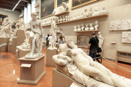Florence, Italy - October 2019: Plaster casts by Lorenzo Bartolini exhibited at the Gipsoteca Bartolini in the Galleria dell'Accademia di Firenze (Gallery of the Academy of Florence), Florence, Italyのeditorial素材