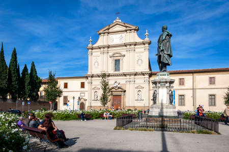 Florence, Italy - October 2019: Monument to General Manfredo Fanti, leader in battles for Italian independence, situated in front of San Marco Church at Piazza San Marco in central Florence, Italyのeditorial素材