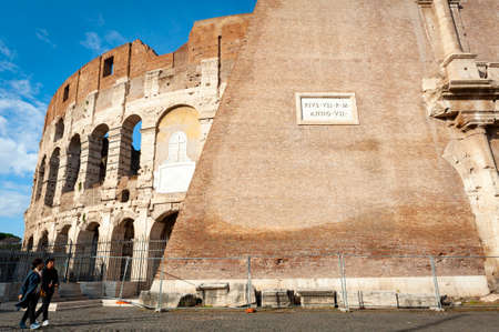 Rome, Italy - October 2019: Colosseum (Coliseum) or Flavian Amphitheatre, largest Roman amphitheater and tourism icon of Rome located in historic centre of Rome, Italyのeditorial素材