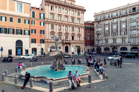 Rome, Italy - October 2019: Fontana del Tritone (Triton Fountain) located at Piazza Barberini in Rome, Italyのeditorial素材
