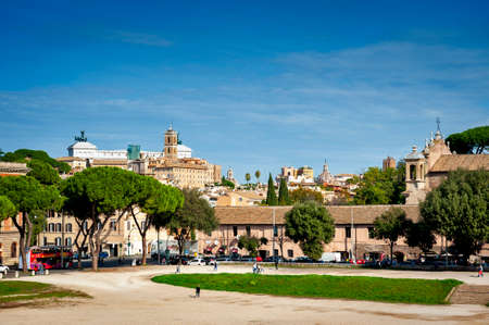 Rome, Italy - October 2019: View of the Palatine Hill, centre of Roman Empire in Ancient Rome from across the Circus Maximus (Circo Massimo), a large Roman stadium in Rome, Italyのeditorial素材