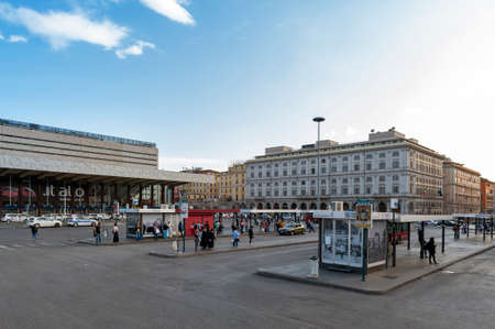 Rome, Italy - October 2019: Bus stops at Piazza dei Cinquecento in front of Roma Termini, the main railway station and main hub for public transport inside Rome in Italyのeditorial素材