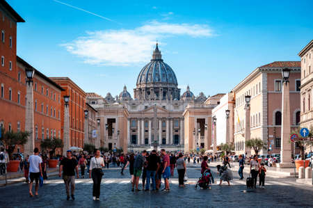 Rome, Italy - October 2019: View from Via della Conciliazione (Road of the Conciliation), one of historic street in Rome, Italy, towards St. Peter's Basilica in Vatican Cityのeditorial素材