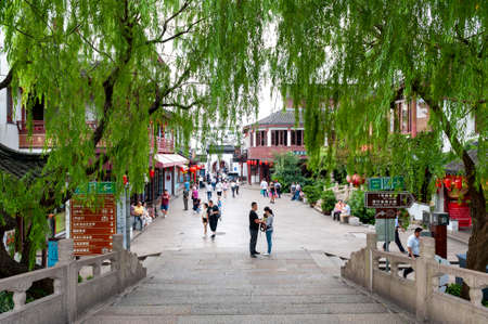 Shanghai, China - September 2019: Buildings and shophouses built in traditional Chinese architecture style located in Qibao Ancient Town, a historic water township of Qibao in the Minhang District of Shanghai, Chinaのeditorial素材