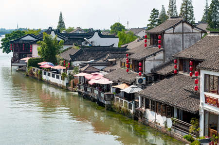 Shanghai, China - September 2019: View of Zhujiajiao Ancient Water Town, a historic village and famous tourist destination in the Qingpu District of Shanghai, Chinaのeditorial素材