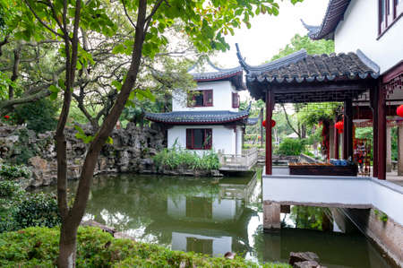Shanghai, China - September 2019: Kezhi Yuan, Chinese traditional and the Western style garden in Zhujiajiao Ancient Water Town, a historic village and famous tourist destination in Shanghai, Chinaのeditorial素材